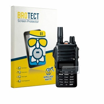 Vorderseite einer Produktverpackung mit dem Markenlogo BROTECT. Daneben ist das Gerät Yaesu FTA-250 mit dem zugehörigen Displa