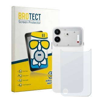 Vorderseite einer Produktverpackung mit dem Markenlogo BROTECT. Daneben ist das Gerät Nothing Phone (4b) (Rückseite) mit dem z