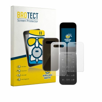 Vorderseite einer Produktverpackung mit dem Markenlogo BROTECT. Daneben ist das Gerät HMD 2660 Flip 4G (Display+Rückseite) mit