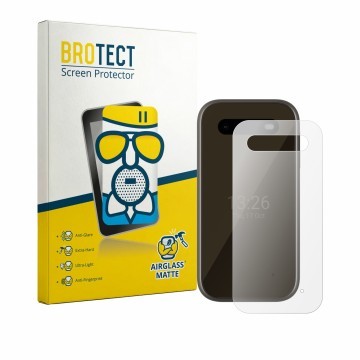 Vorderseite einer Produktverpackung mit dem Markenlogo BROTECT. Daneben ist das Gerät HMD 2660 Flip 4G (Rückseite) mit dem zug