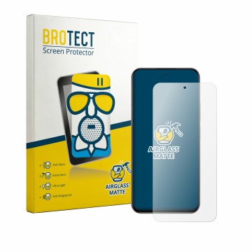 Front side of a product packaging with the brand logo BROTECT. Next to it is the device realme Narzo 100x shown with the corre