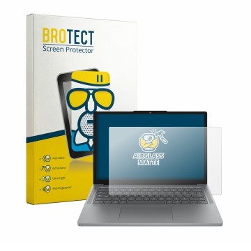 Front side of a product packaging with the brand logo BROTECT. Next to it is the device Lenovo Chrome 14M8911 shown with the c