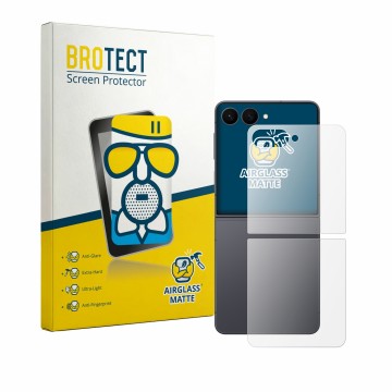 Vorderseite einer Produktverpackung mit dem Markenlogo BROTECT. Daneben ist das Gerät Samsung Galaxy Z Flip 8 (Rückseite) mit 
