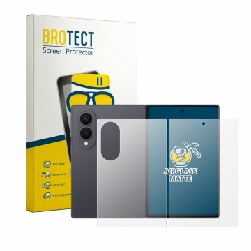 Parte frontal de un envase de producto con el logotipo de la marca BROTECT. Al lado se muestra el dispositivo Samsung Galaxy Z