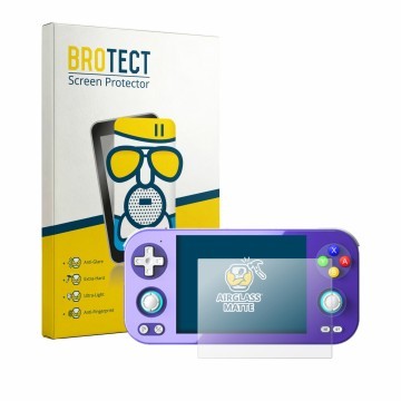 Vorderseite einer Produktverpackung mit dem Markenlogo BROTECT. Daneben ist das Gerät Anbernic RG 476H mit dem zugehörigen Dis
