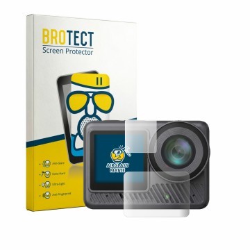 Parte frontale di una confezione del prodotto con il logo del marchio BROTECT. Accanto è raffigurato il dispositivo Akaso Brav