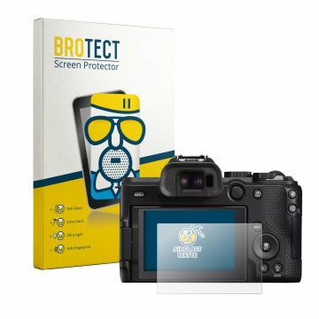 Vorderseite einer Produktverpackung mit dem Markenlogo BROTECT. Daneben ist das Gerät Canon EOS R8 Mark II mit dem zugehörigen