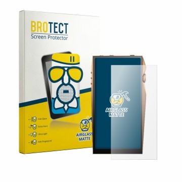 Parte frontal de un envase de producto con el logotipo de la marca BROTECT. Al lado se muestra el dispositivo Astell&Kern A&ul