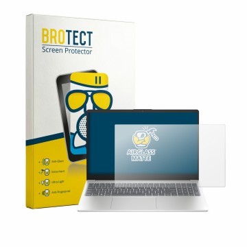 Vorderseite einer Produktverpackung mit dem Markenlogo BROTECT. Daneben ist das Gerät HP 15-fd1731ngx mit dem zugehörigen Disp