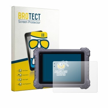 Front side of a product packaging with the brand logo BROTECT. Next to it is the device Autel MaxiSys MS909 shown with the cor