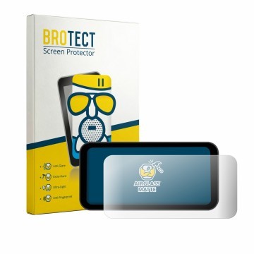 Front side of a product packaging with the brand logo BROTECT. Next to it is the device Carpuride W603DS 6.3