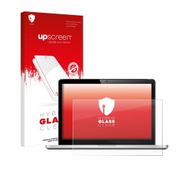 Parte frontal de un envase de producto con el logotipo de la marca upscreen. Al lado se muestra el dispositivo con su protecto
