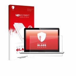 Parte frontal de un envase de producto con el logotipo de la marca upscreen. Al lado se muestra el dispositivo con su protecto