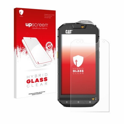 Parte frontale di una confezione del prodotto con il logo del marchio upscreen. Accanto è raffigurato il dispositivo Caterpill