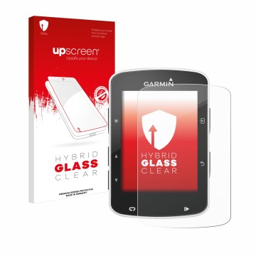 Parte frontale di una confezione del prodotto con il logo del marchio upscreen. Accanto è raffigurato il dispositivo Garmin Ed