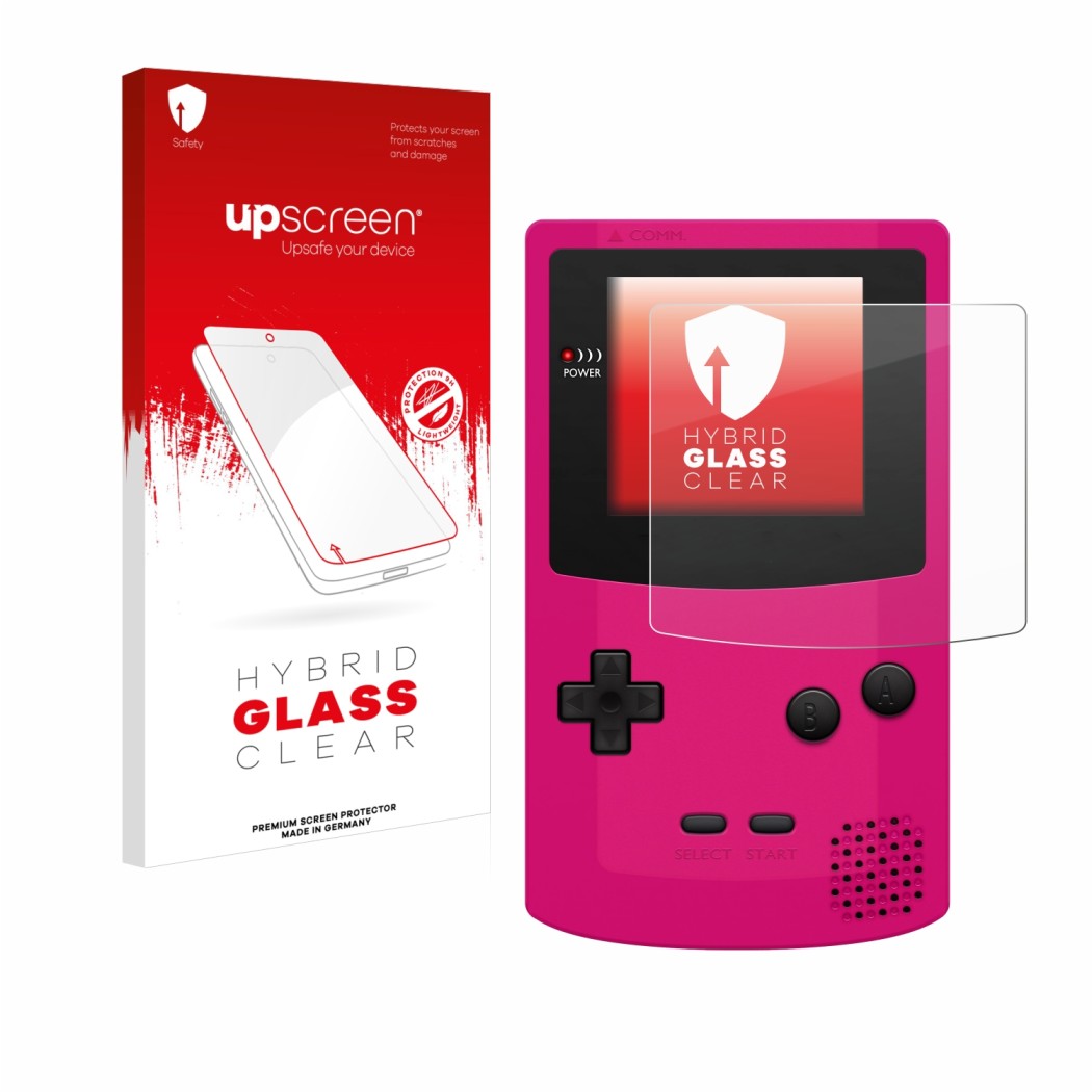 Front side of a product packaging with the brand logo upscreen. Next to it is the device Nintendo Gameboy Color shown with the