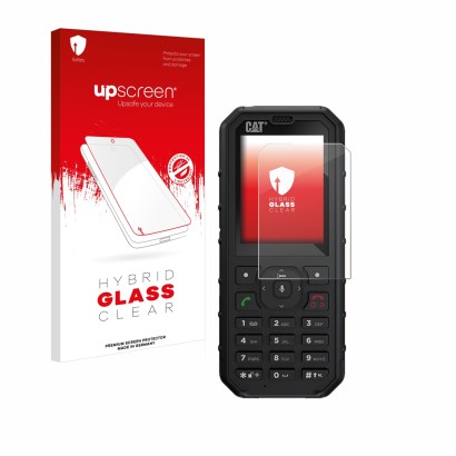 Parte frontale di una confezione del prodotto con il logo del marchio upscreen. Accanto è raffigurato il dispositivo Caterpill