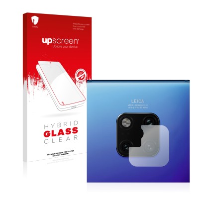 Vorderseite einer Produktverpackung mit dem Markenlogo upscreen. Daneben ist das Gerät Huawei Mate 20 Pro (NUR Kameraschutz) m