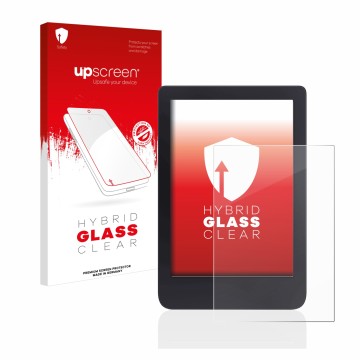 Face avant d’un emballage produit avec le logo de la marque upscreen. À côté, l’appareil Tolino Shine 3 est représenté avec la