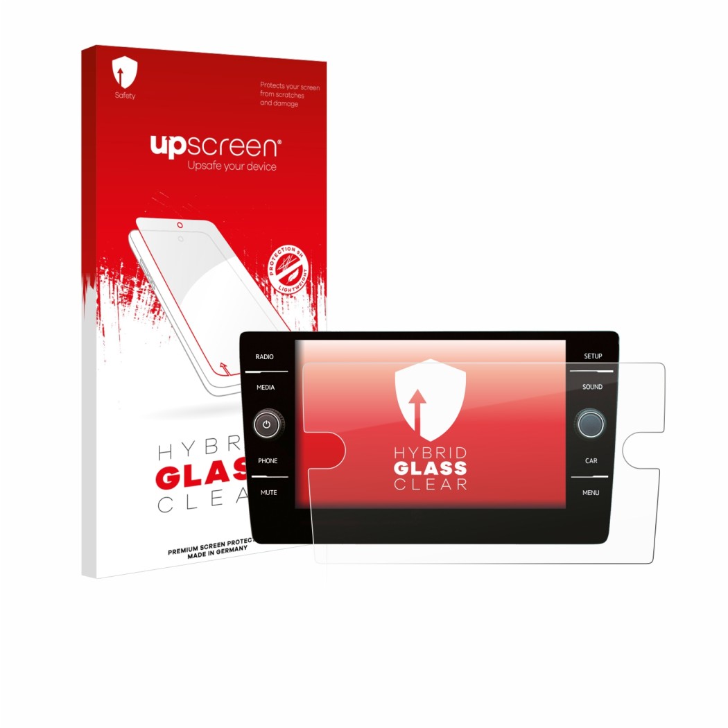 Front side of a product packaging with the brand logo upscreen. Next to it is the device Volkswagen Golf 7 2019 Discover Media