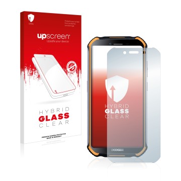 Face avant d’un emballage produit avec le logo de la marque upscreen. À côté, l’appareil Doogee S40 est représenté avec la pro