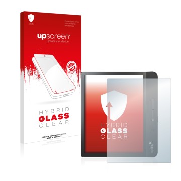 Face avant d’un emballage produit avec le logo de la marque upscreen. À côté, l’appareil Tolino Epos 2 est représenté avec la 