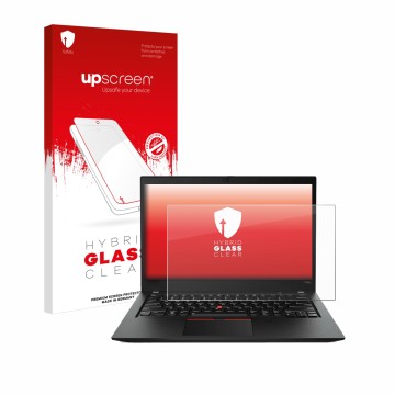 Parte frontale di una confezione del prodotto con il logo del marchio upscreen. Accanto è raffigurato il dispositivo Lenovo Th