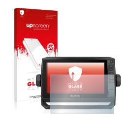 Parte frontale di una confezione del prodotto con il logo del marchio upscreen. Accanto è raffigurato il dispositivo Garmin EC