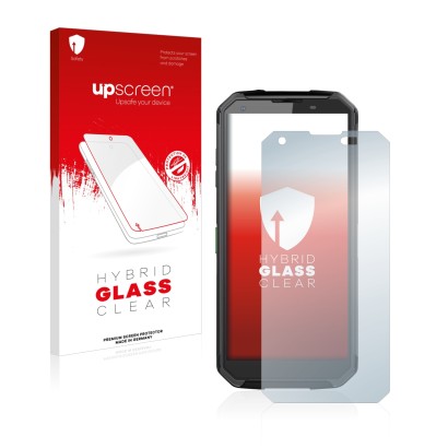 Face avant d’un emballage produit avec le logo de la marque upscreen. À côté, l’appareil Blackview BV9500 Plus est représenté 