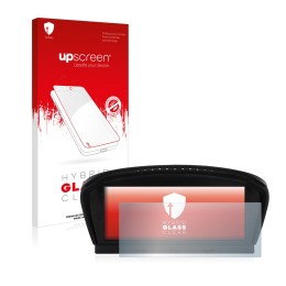 Front side of a product packaging with the brand logo upscreen. Next to it is the device BMW 5 E60 2003-2007 iDrive Infotainme