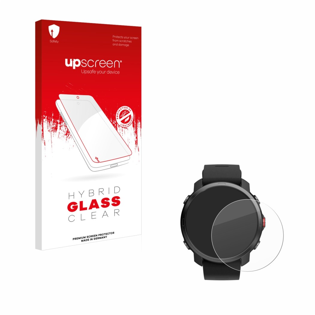 Vorderseite einer Produktverpackung mit dem Markenlogo upscreen. Daneben ist das Gerät Polar Grit X mit dem zugehörigen Displa