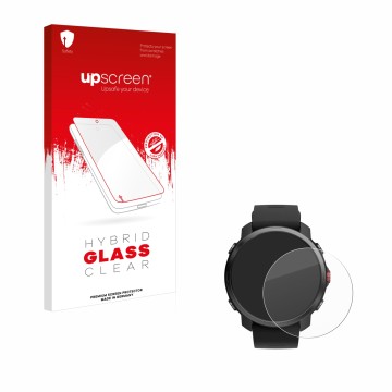 Vorderseite einer Produktverpackung mit dem Markenlogo upscreen. Daneben ist das Gerät Polar Grit X mit dem zugehörigen Displa