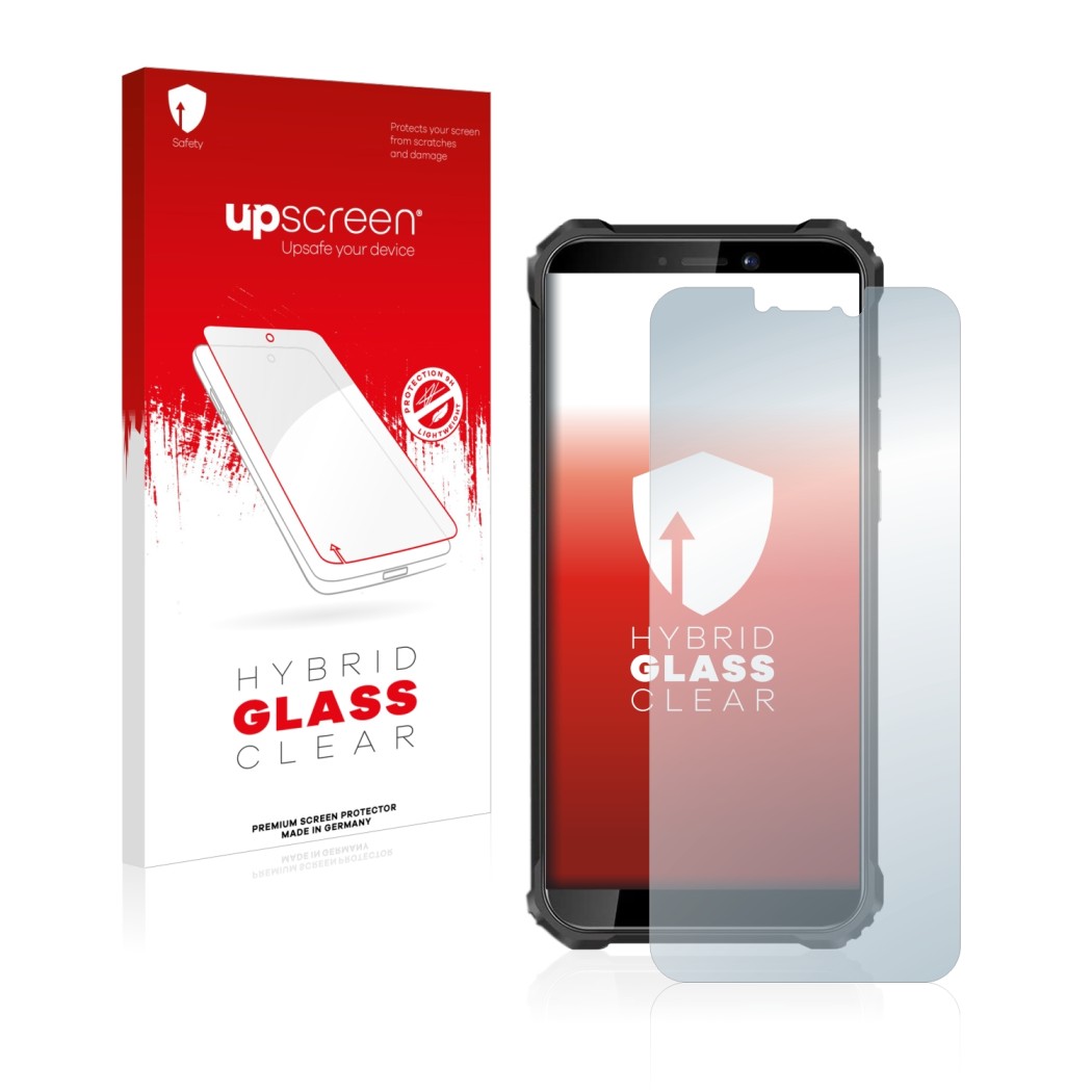 Face avant d’un emballage produit avec le logo de la marque upscreen. À côté, l’appareil Oukitel WP5 Pro est représenté avec l