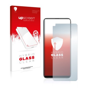 Face avant d’un emballage produit avec le logo de la marque upscreen. À côté, l’appareil Xiaomi Mi 10T est représenté avec la 