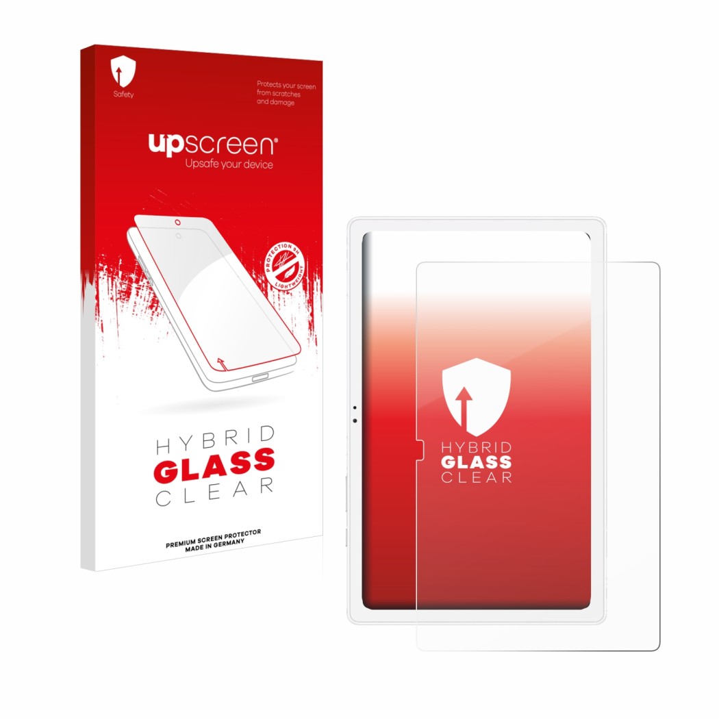 Parte frontale di una confezione del prodotto con il logo del marchio upscreen. Accanto è raffigurato il dispositivo Samsung G