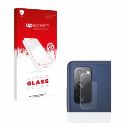 Front side of a product packaging with the brand logo upscreen. Next to it is the device Samsung Galaxy S20 FE (ONLY Camera Le