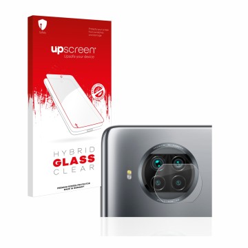 Vorderseite einer Produktverpackung mit dem Markenlogo upscreen. Daneben ist das Gerät Xiaomi Mi 10T Lite (NUR Kameraschutz) m