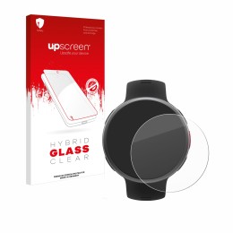 Parte frontal de un envase de producto con el logotipo de la marca upscreen. Al lado se muestra el dispositivo Polar Vantage V