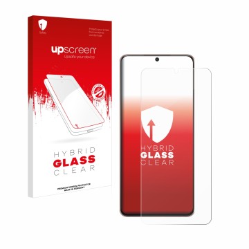 Vorderseite einer Produktverpackung mit dem Markenlogo upscreen. Daneben ist das Gerät Samsung Galaxy S21 Plus 5G mit dem zuge