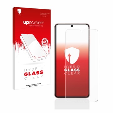 Parte frontale di una confezione del prodotto con il logo del marchio upscreen. Accanto è raffigurato il dispositivo Samsung G