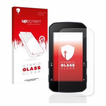 Parte frontal de un envase de producto con el logotipo de la marca upscreen. Al lado se muestra el dispositivo Bryton Rider 75