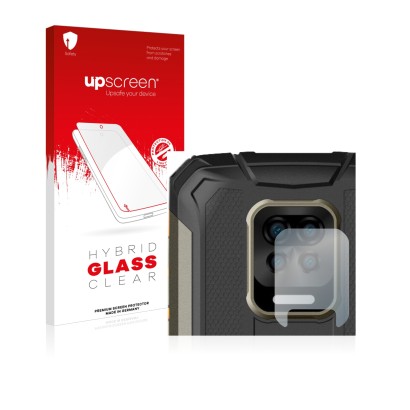 Face avant d’un emballage produit avec le logo de la marque upscreen. À côté, l’appareil Doogee S59 Pro (Caméra UNIQUEMENT) es