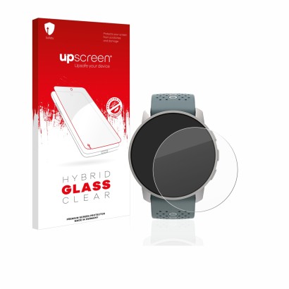 Vorderseite einer Produktverpackung mit dem Markenlogo upscreen. Daneben ist das Gerät Suunto 9 Peak mit dem zugehörigen Displ