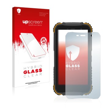 Face avant d’un emballage produit avec le logo de la marque upscreen. À côté, l’appareil Doogee S35 est représenté avec la pro