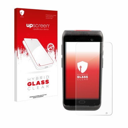 Face avant d’un emballage produit avec le logo de la marque upscreen. À côté, l’appareil Honeywell CT40 XP est représenté avec