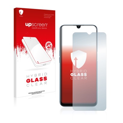 Vorderseite einer Produktverpackung mit dem Markenlogo upscreen. Daneben ist das Gerät Oppo A16s mit dem zugehörigen Displaysc
