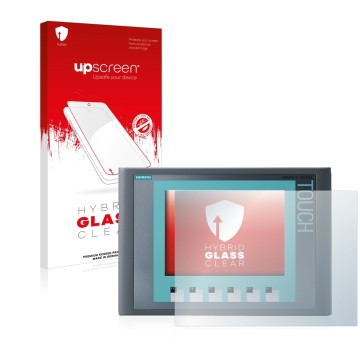 Front side of a product packaging with the brand logo upscreen. Next to it is the device Siemens Simatic HMI KTP 600 Basic Col