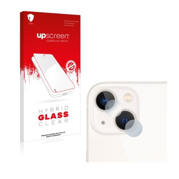 Front side of a product packaging with the brand logo upscreen. Next to it is the device Apple iPhone 13 (ONLY Camera Lens) sh