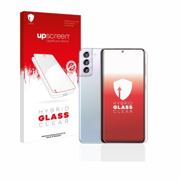Vorderseite einer Produktverpackung mit dem Markenlogo upscreen. Daneben ist das Gerät Samsung Galaxy S21 5G (Display+Kamera) 