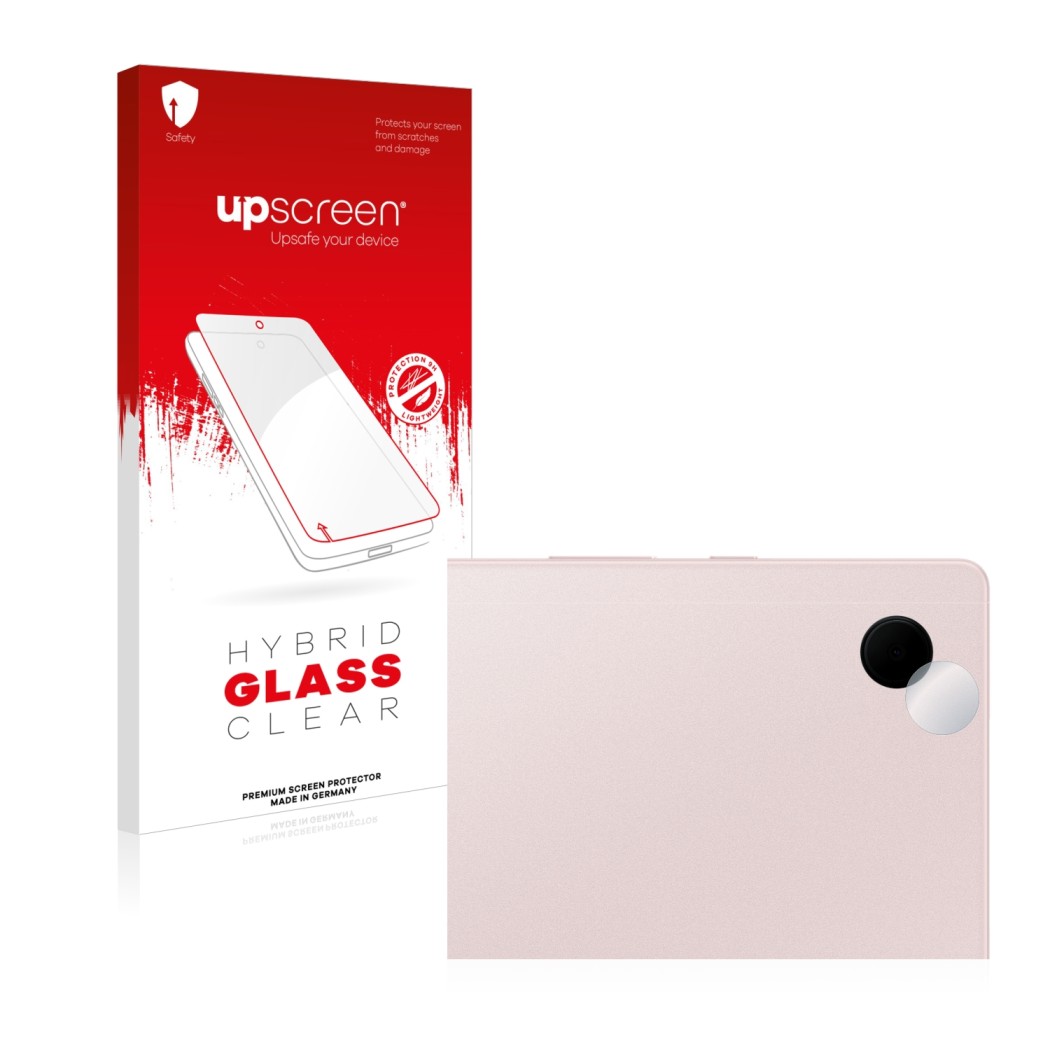 Vorderseite einer Produktverpackung mit dem Markenlogo upscreen. Daneben ist das Gerät Samsung Galaxy Tab A8 WiFi (NUR Kameras